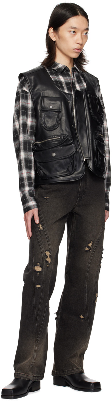 lesugiatelier Black Utility Pocket Faux-Leather Vest