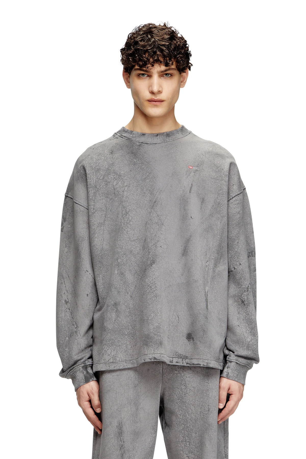Diesel Cracked-effect sweatshirt with micro logo - Sweaters Mens