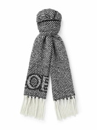 LOEWE - Fringed Logo-Jacquard Striped Alpaca-Blend Bouclé Scarf