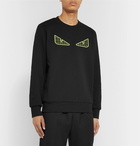 Fendi - Appliquéd Cotton-Blend Tech-Jersey Sweatshirt - Black