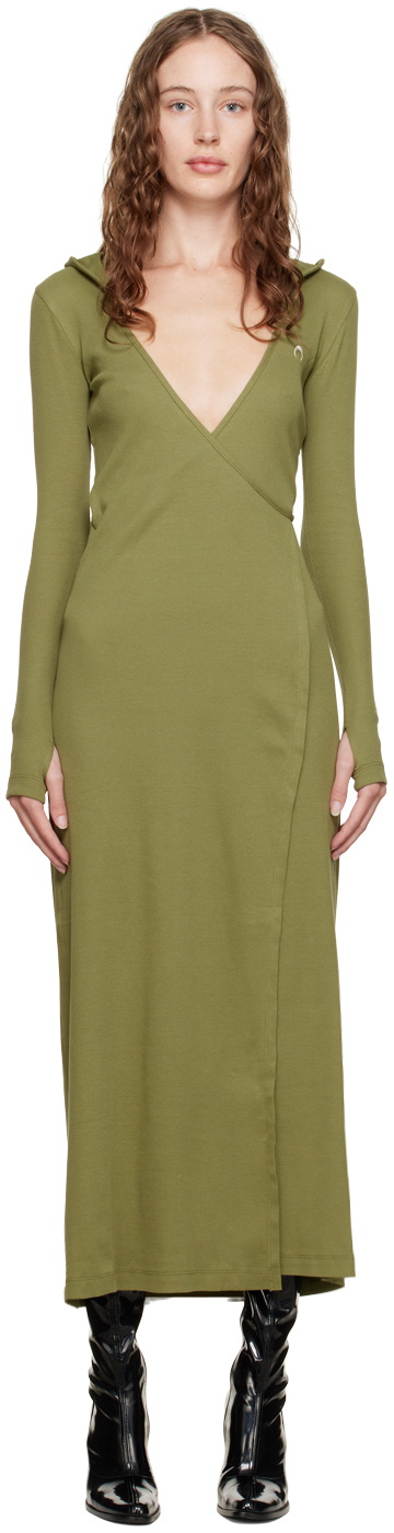 Marine Serre Green Hooded Midi Dress Marine Serre