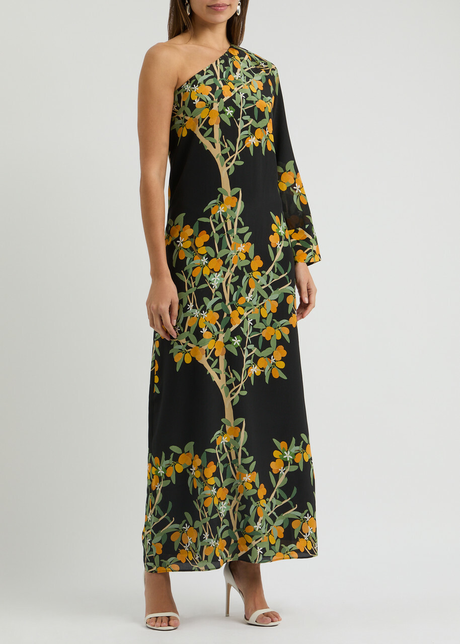 Bernadette Lola Floral-print One-shoulder Silk Maxi Dress Black Bernadette