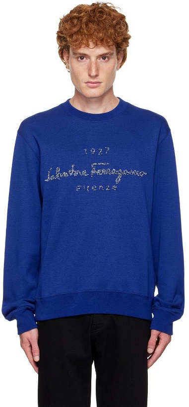 Photo: Salvatore Ferragamo Blue Embroidered Sweatshirt
