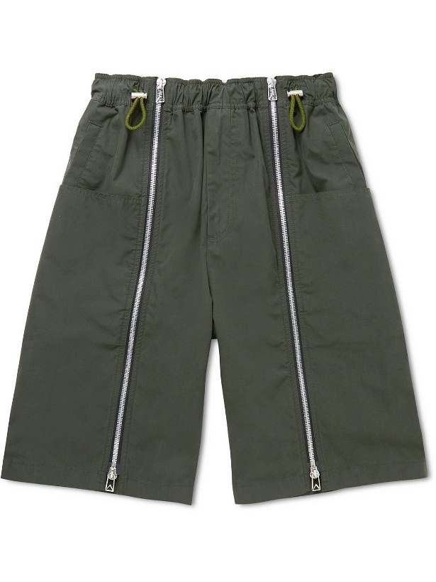 Photo: Bottega Veneta - Wide-Leg Zip-Detailed Cotton-Poplin Drawstring Shorts - Green