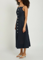 Veronica Beard Georges Button-up Linen Midi Dress Navy