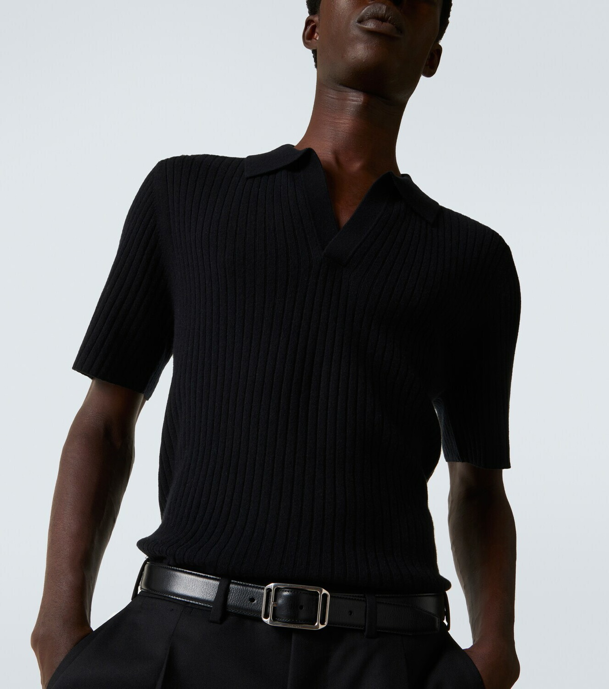 Arch4 Ribbed-knit cashmere polo shirt