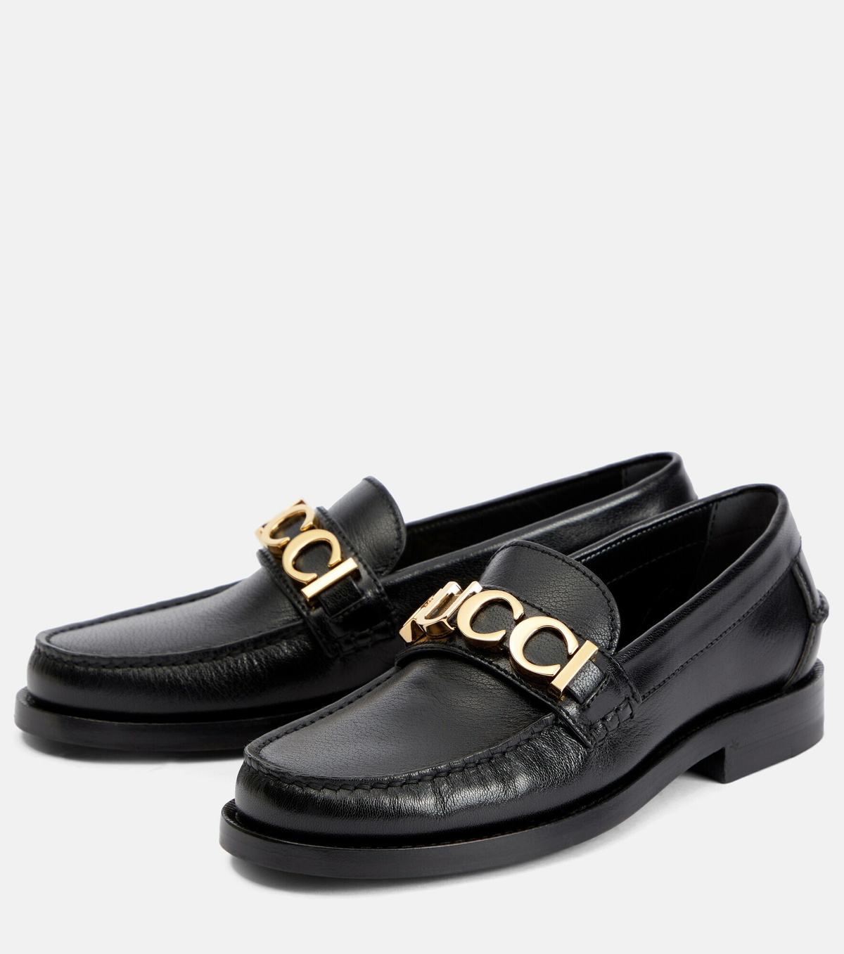 Gucci Black Leather Slip-Ons with Gold Hardware Gucci Half Horsebit leather driving shoes Gucci main image 2