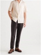 UMIT BENAN B - Camp-Collar Striped Silk and Cotton-Blend Shirt - Neutrals - IT 46