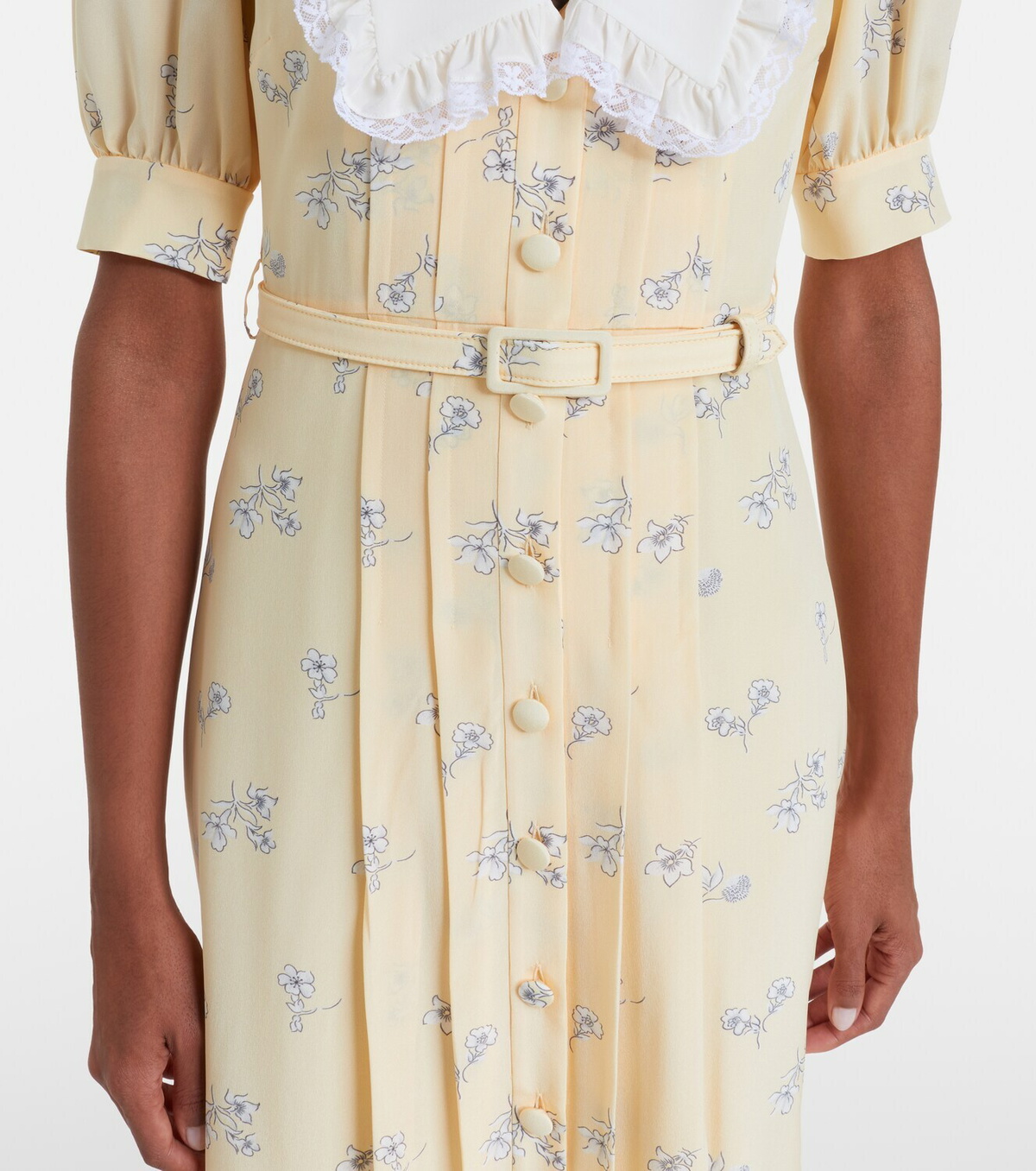 Alessandra Rich Lace-trimmed floral silk shirt dress