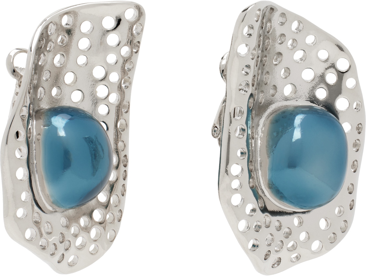 Kiko Kostadinov Silver & Blue Alis Dish Earrings