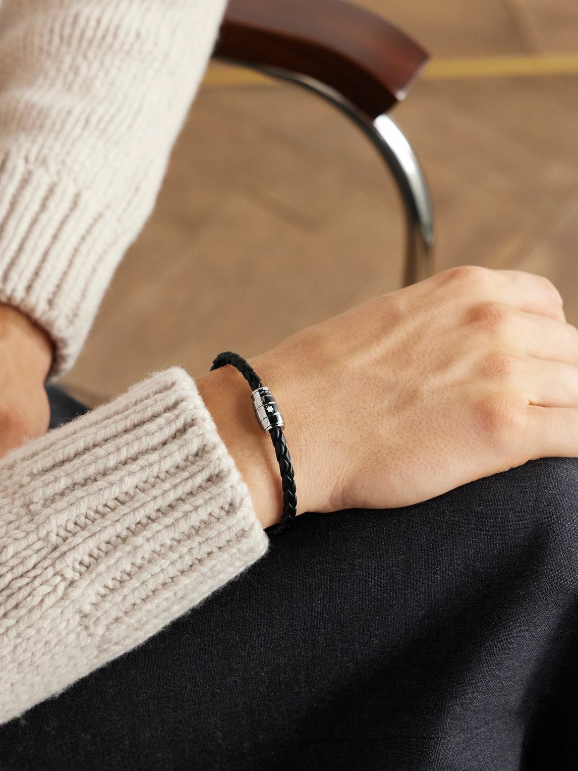 Montblanc - Meisterstück 3-Ring Stainless Steel and Woven Leather Bracelet