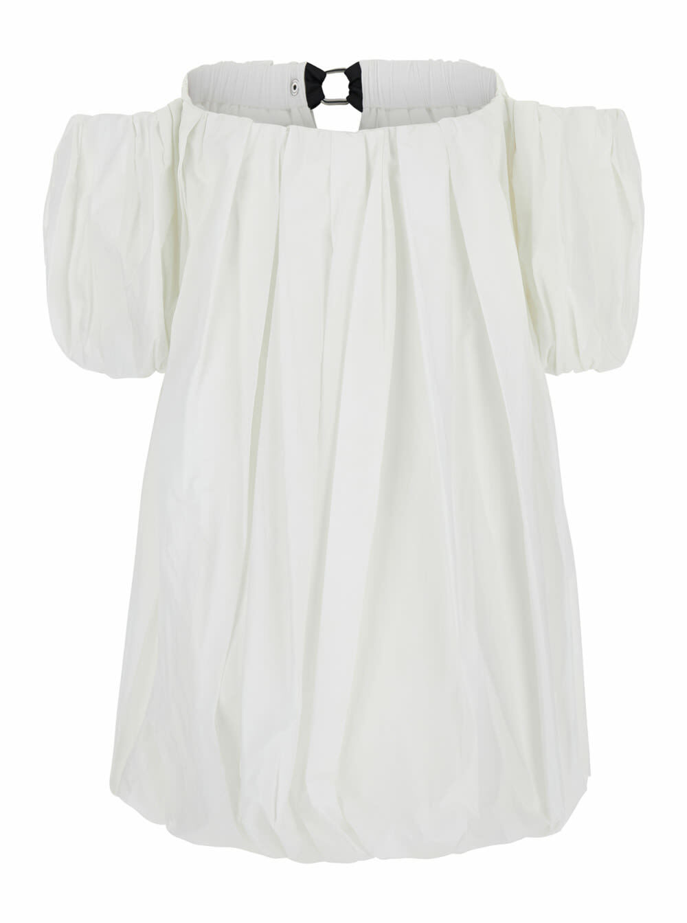 Pinko Bert White Dress With Exposed Shoulder Design And Removable Sleeves With Button In Cotton Woman