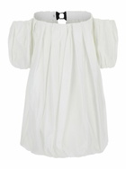 Pinko Bert White Dress With Exposed Shoulder Design And Removable Sleeves With Button In Cotton Woman