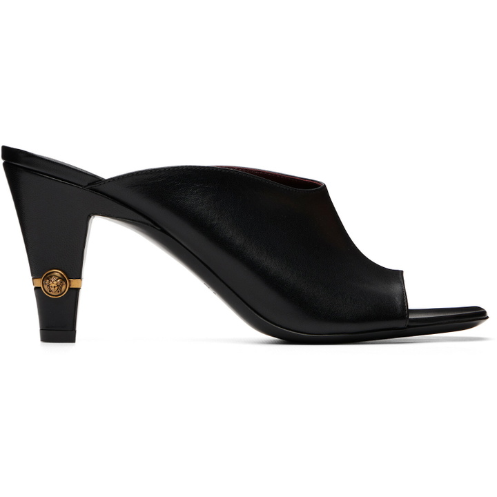 Photo: Versace Black Giulietta Leather Mule Heeled Sandals