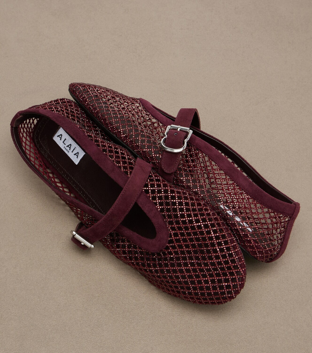 Alaïa Embellished fishnet ballet flats