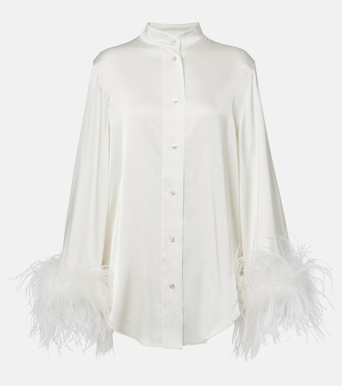 Oséree Bridal feather-trimmed satin shirt