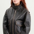 DUNST Women's Shearling Collar Leather Jacket in Brushed Brown
