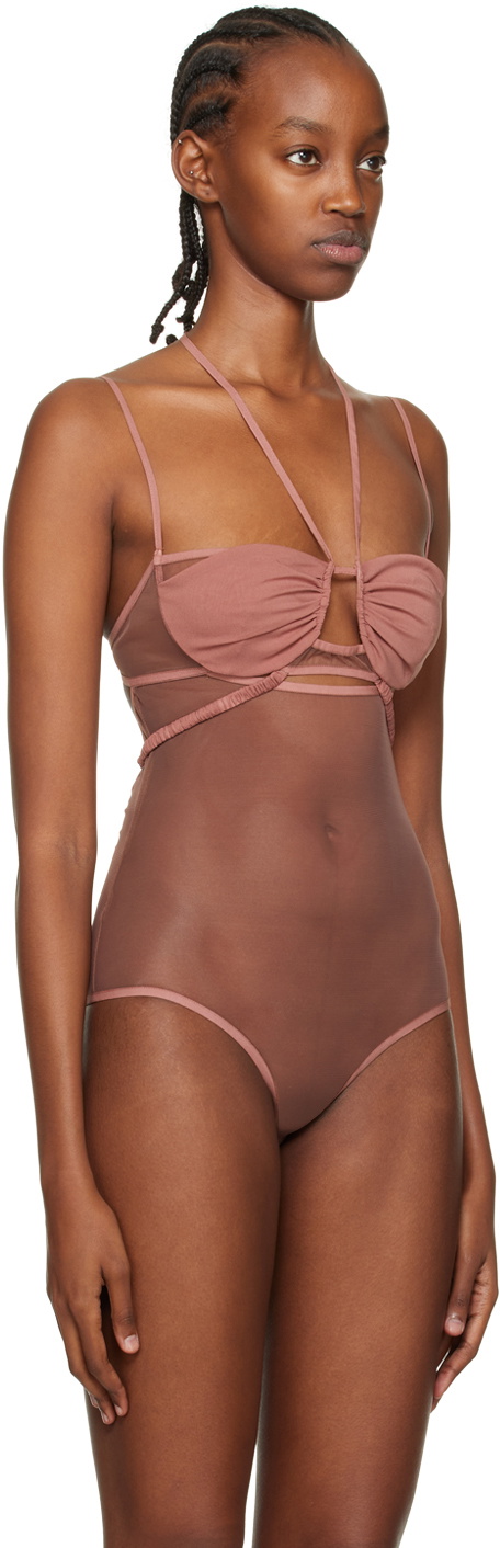 Nensi Dojaka Taupe Draped Double Bra Bodysuit