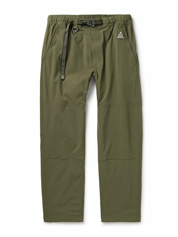 Photo: Nike - ACG Straight-Leg Belted Logo-Embroidered Shell Trousers - Green