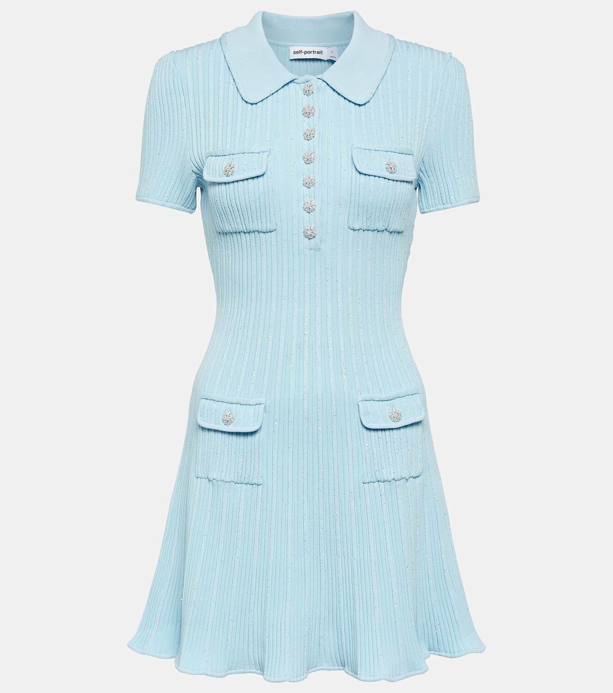 Self-Portrait Pleated sequined knit minidress Self-Portrait