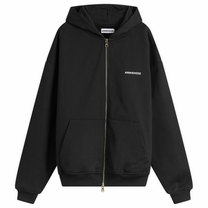 Photo: ANNIE HOOD Men's Mini Logo Zip Hoodie in Black