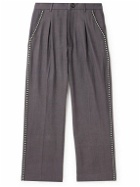 Karu Research - Throwing Fits Straight-Leg Faux-Pearl Embellished Pleated Cotton Trousers - Gray