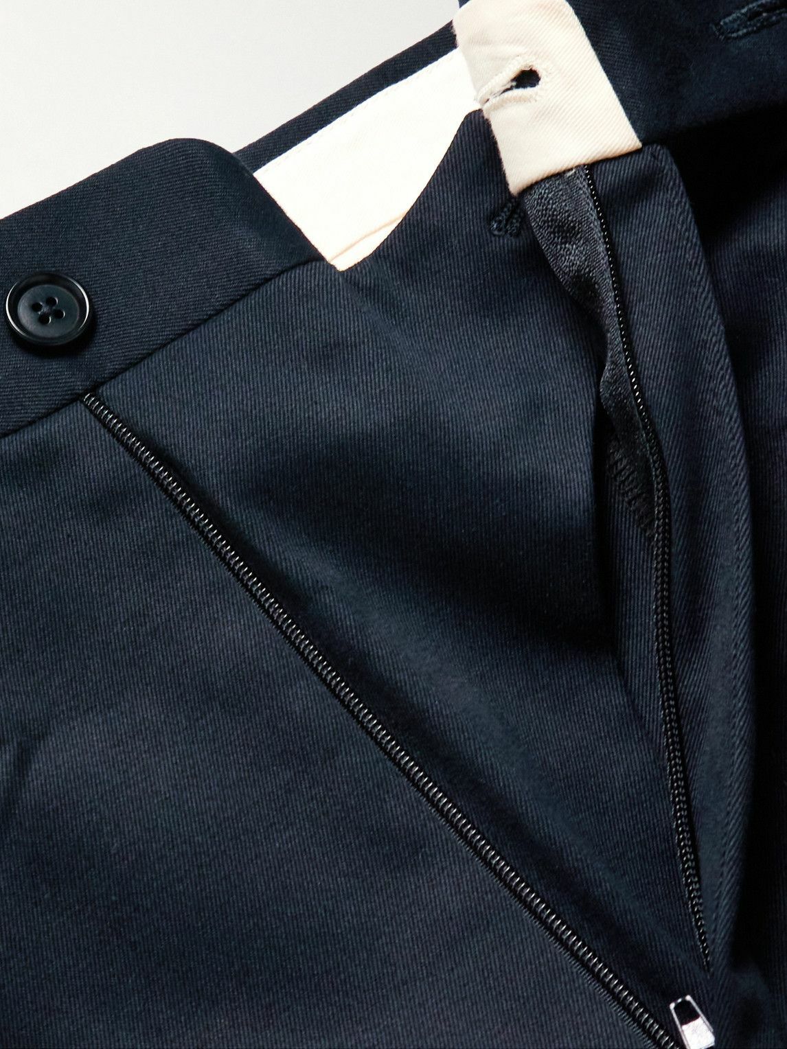 De Petrillo - Straight-Leg Pleated Stretch Cotton-Twill Trousers - Blue