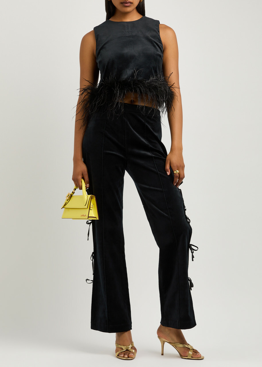 Kitri Rosamund Cut-out Velvet Trousers Black