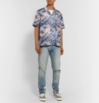 Rhude - Slim-Fit Distressed Paint-Splattered Denim Jeans - Blue