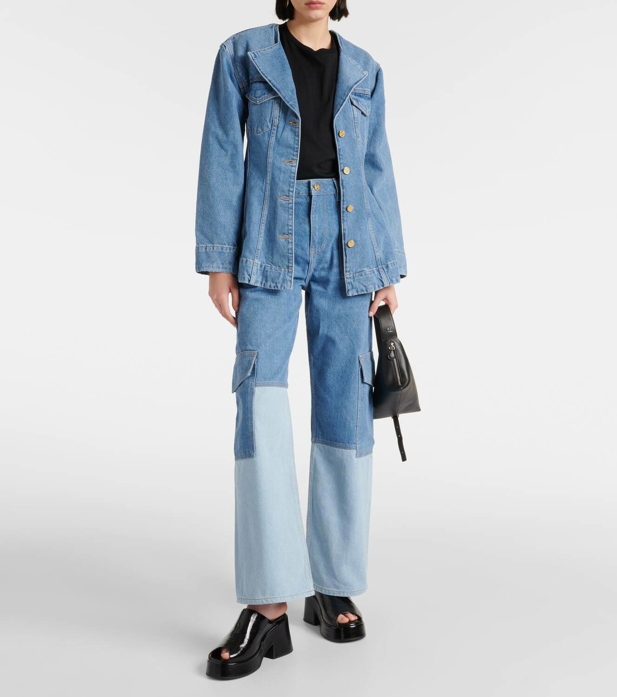 Ganni Angi patchwork high-rise cargo jeans GANNI