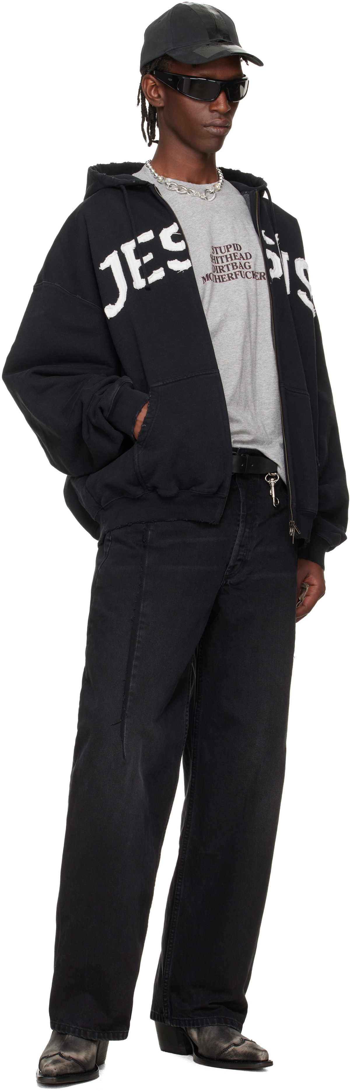 VETEMENTS Black 'Jesus Christ' Zip-Up Hoodie
