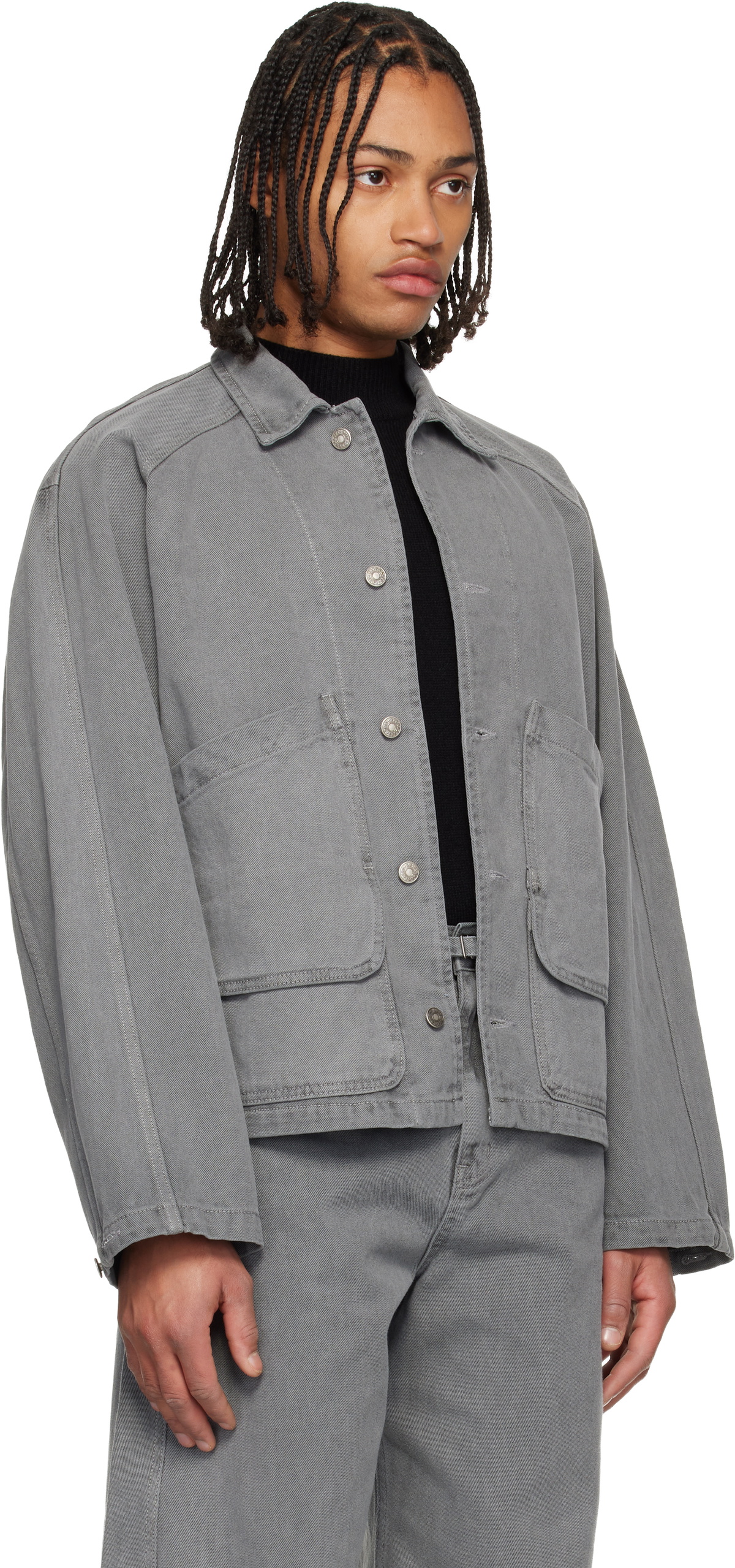 LE17SEPTEMBRE Gray Garment-Dyed Hunting Denim Jacket