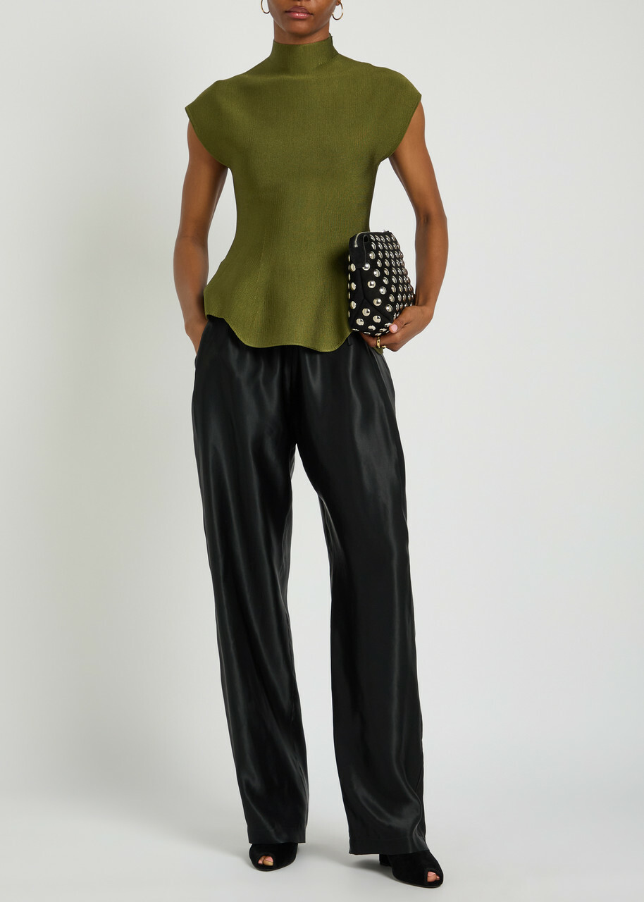 Khaite Rohen Straight-leg Satin Trousers Black
