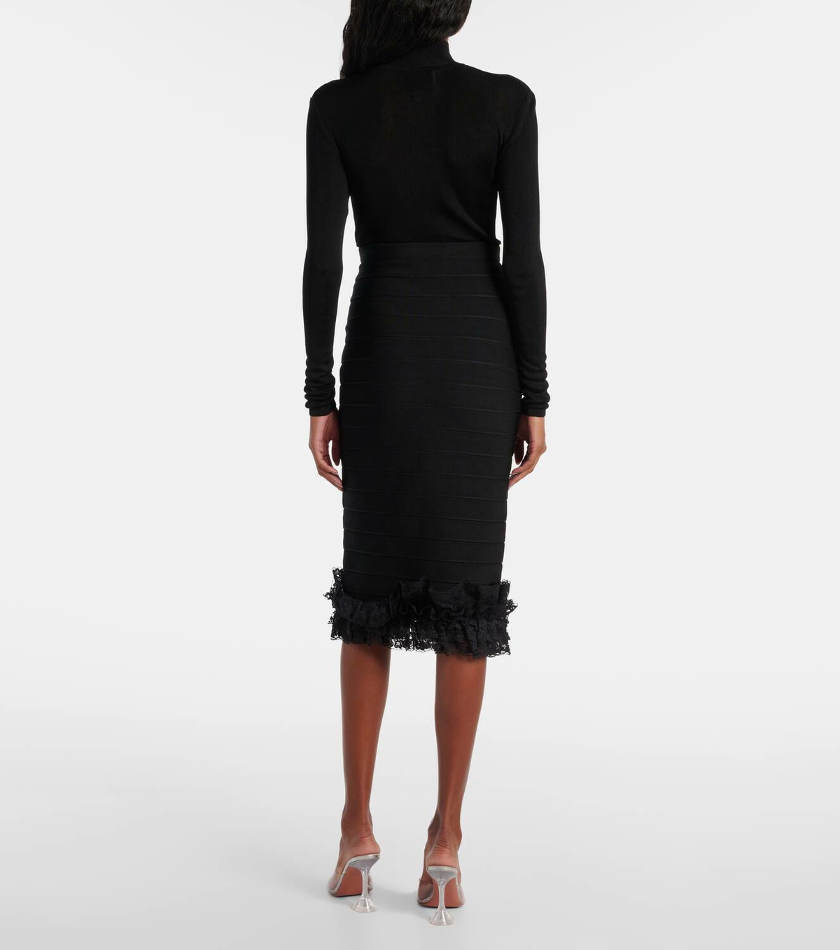 スカート SELF PORTRAIT Christopher kane viscose skirt Nero Self-Portrait x Christopher Kane lace-trimmed midi skirt