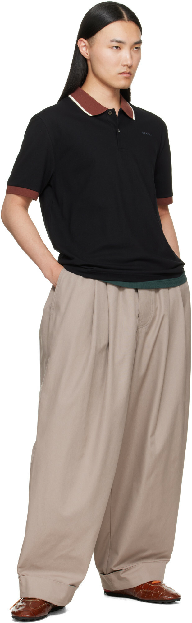Marni Black Embroidered-Logo Polo