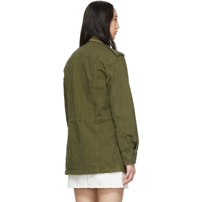 Saint Laurent Embroidered Detail Military Jacket In Green