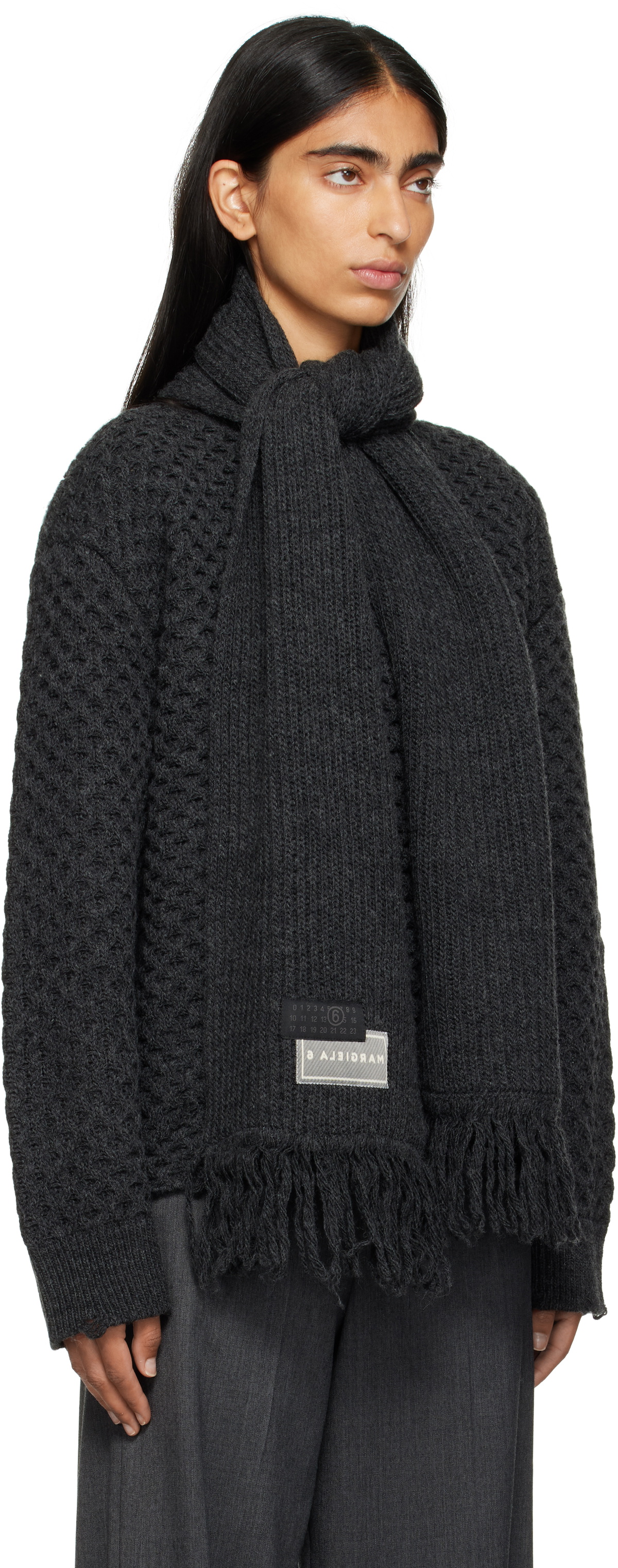 MM6 Maison Margiela Gray Scarf Knit Sweater