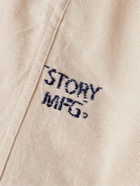 Story mfg. - Bridge Wide-Leg Embroidered Organic Cotton-Canvas Drawstring Shorts - Neutrals