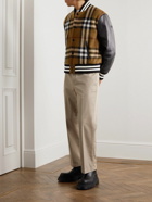 Burberry - Checked Wool-Blend and Full-Grain Leather Varsity Jacket - Brown