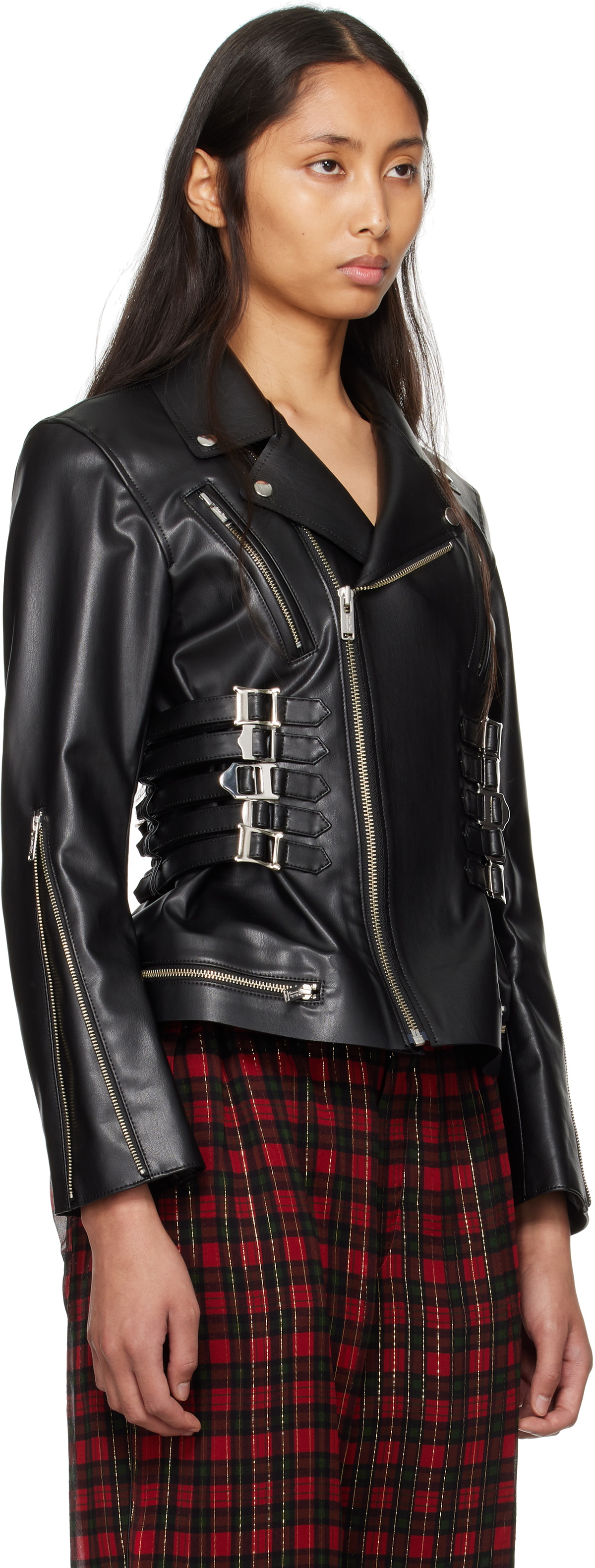 UNDERCOVER Black UC1E1207 Faux-Leather Biker Jacket