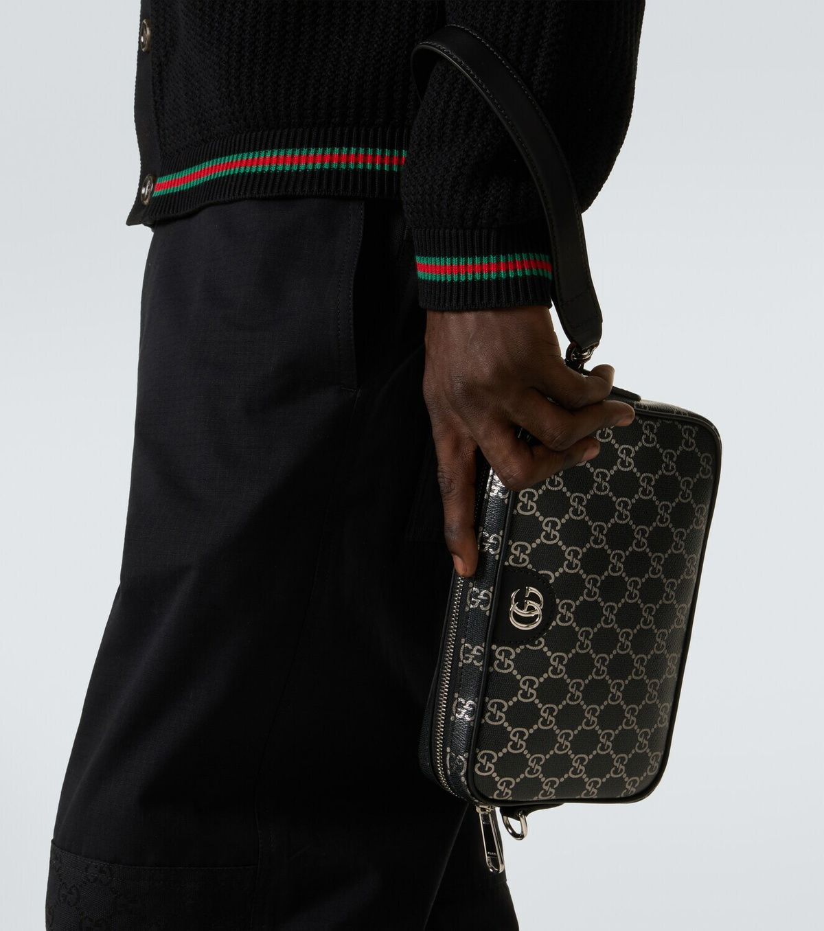 Gucci GG leather-trimmed shoulder bag