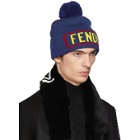 Fendi Blue Logo Pom Beanie
