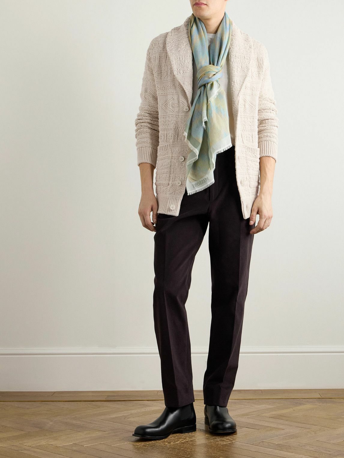 Ralph Lauren Purple label - Shawl-Collar Textured Cotton and Wool-Blend Cardigan - Neutrals