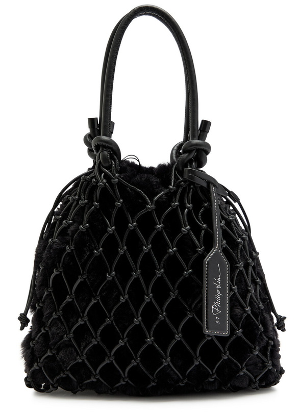 Photo: 3.1 Phillip Lim Macrame Mini Caged Faur fur Tote - Black - One Size
