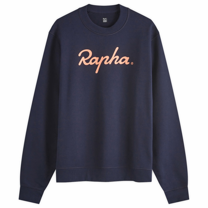 Photo: Rapha Men's Logo Sweatshirt in Dark Navy/Hi-Vis Pink