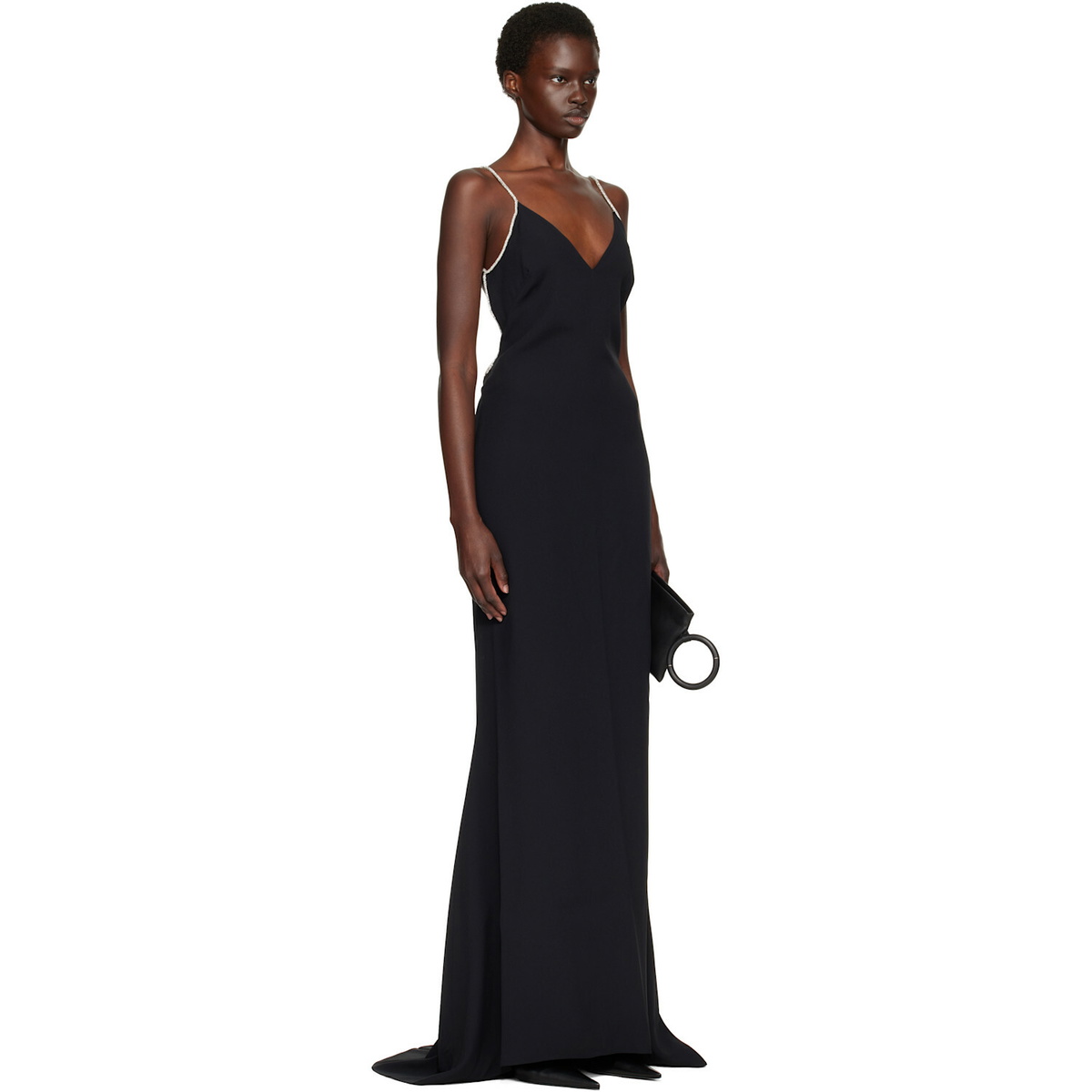TOM FORD Black Crystal Chain Satin Maxi Evening Dress