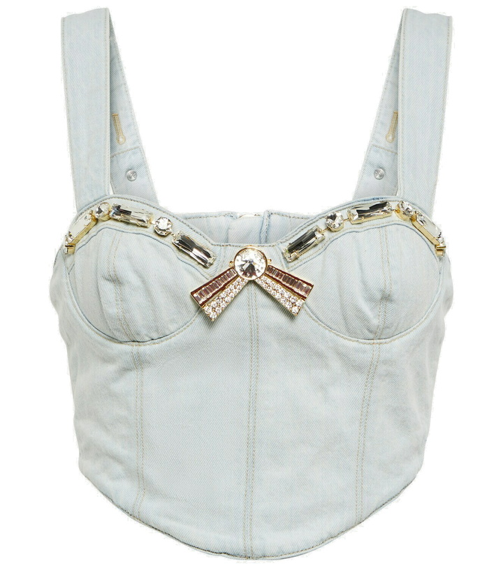 Photo: Area - Crystal-embellished denim crop top