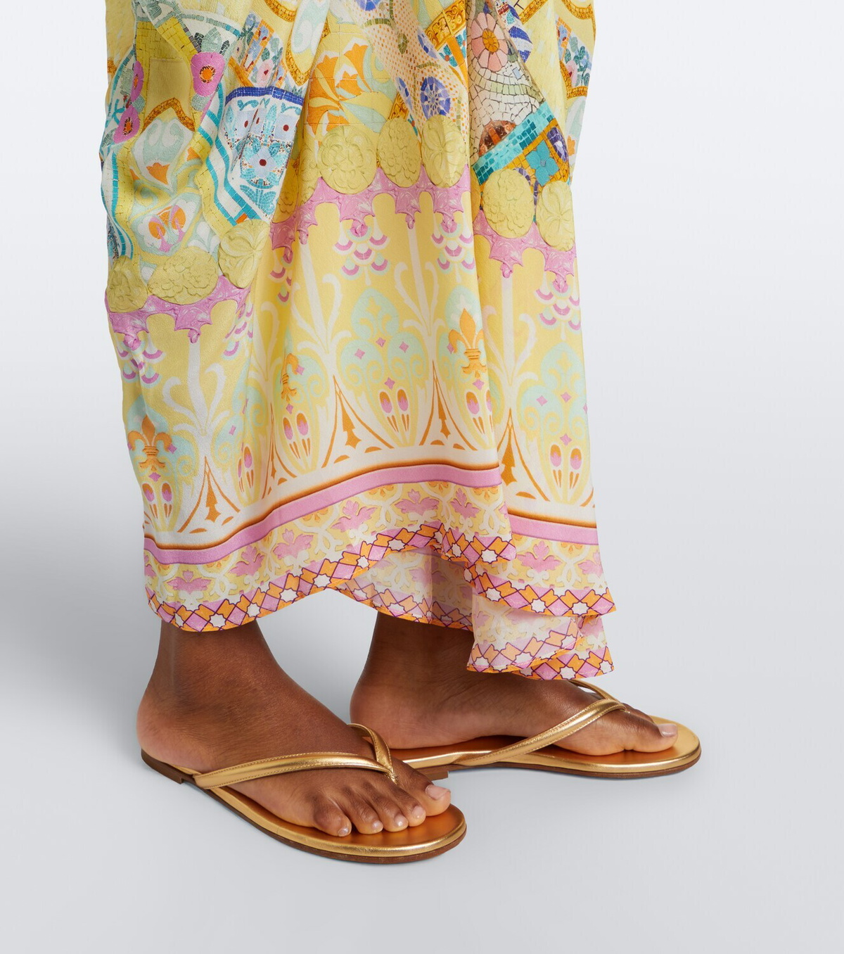 Camilla Floral embellished draped silk kaftan