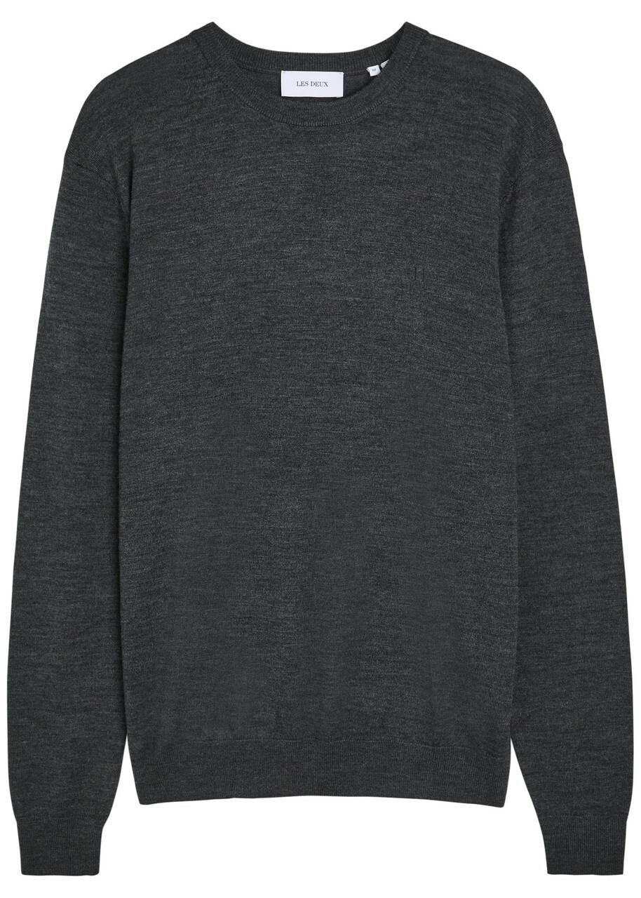 Les Deux Logo Embroidered Merino Wool Jumper Dark Grey