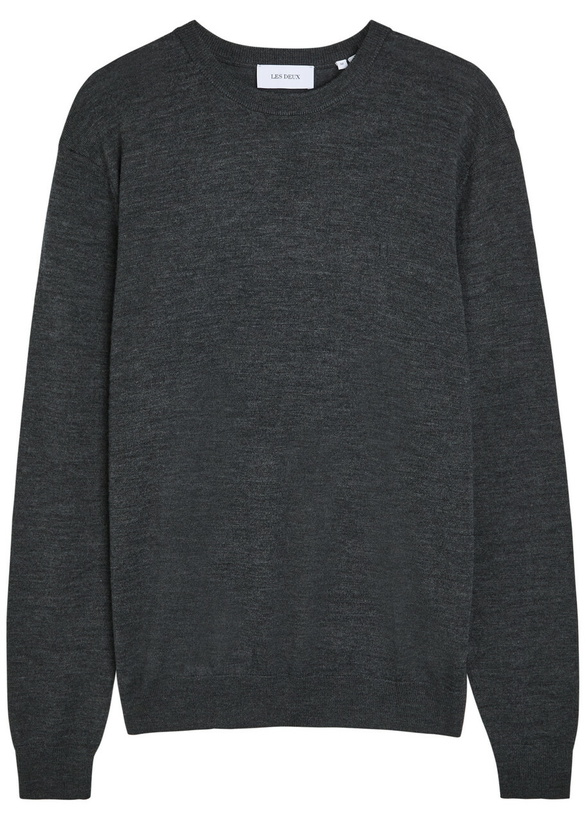 Photo: Les Deux Logo Embroidered Merino Wool Jumper Dark Grey